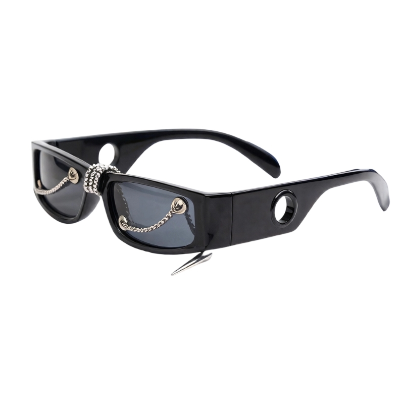 Street Fashion Reference - Trendy unisex vierkante zonnebril met kettingdecors