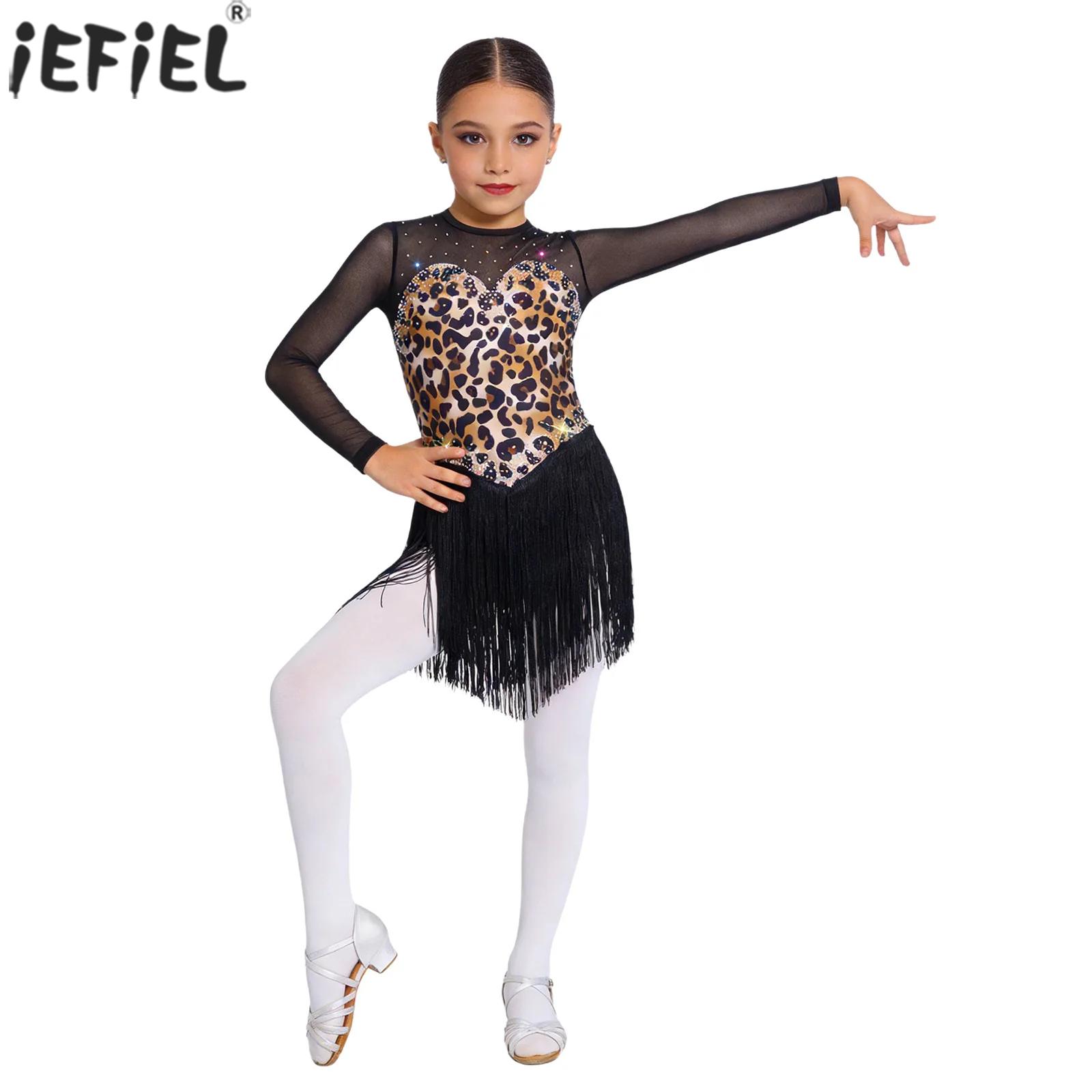 Street Fashion Kids - Kinderen Meisjes Kwastje Latin Dansjurk Mesh