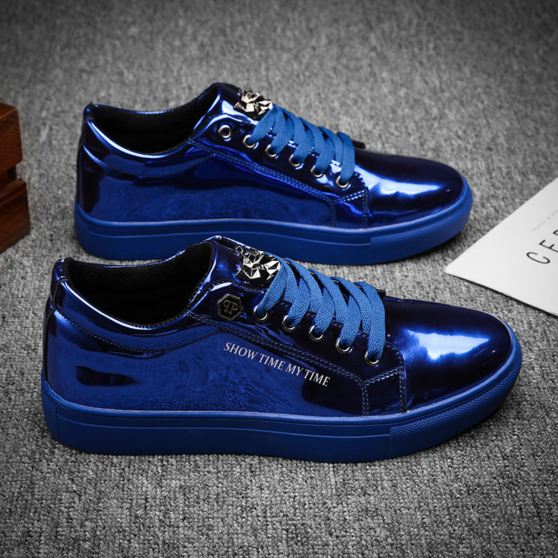 Street Fashion Style Male - Luxe Mannen Casual Sneakers Blauw Glanzend