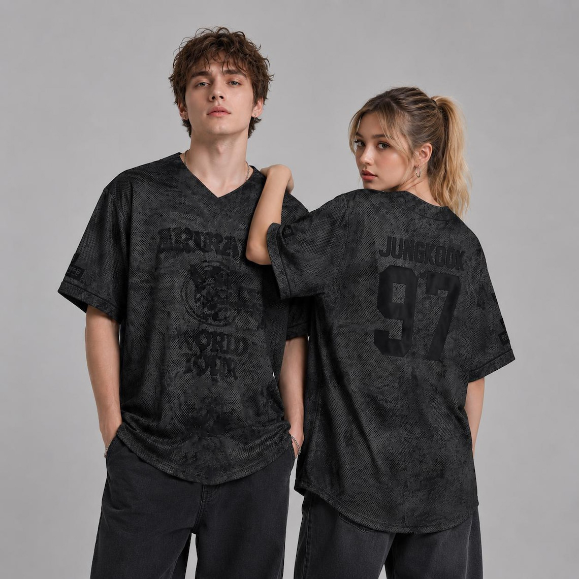 Mesh Top Layering - BTS Jungkook 97 Print V-hals Mesh