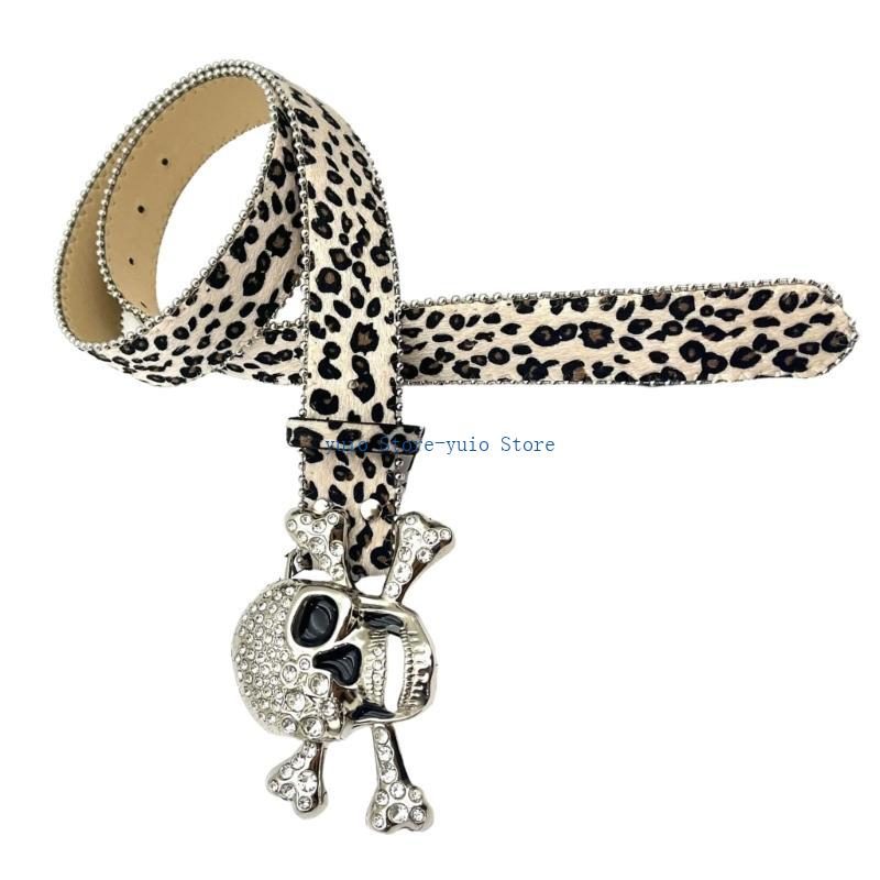 Street Fashion Reference - X7XB Coole strass-schedelgespriem voor volwassenen Luipaardprintriem