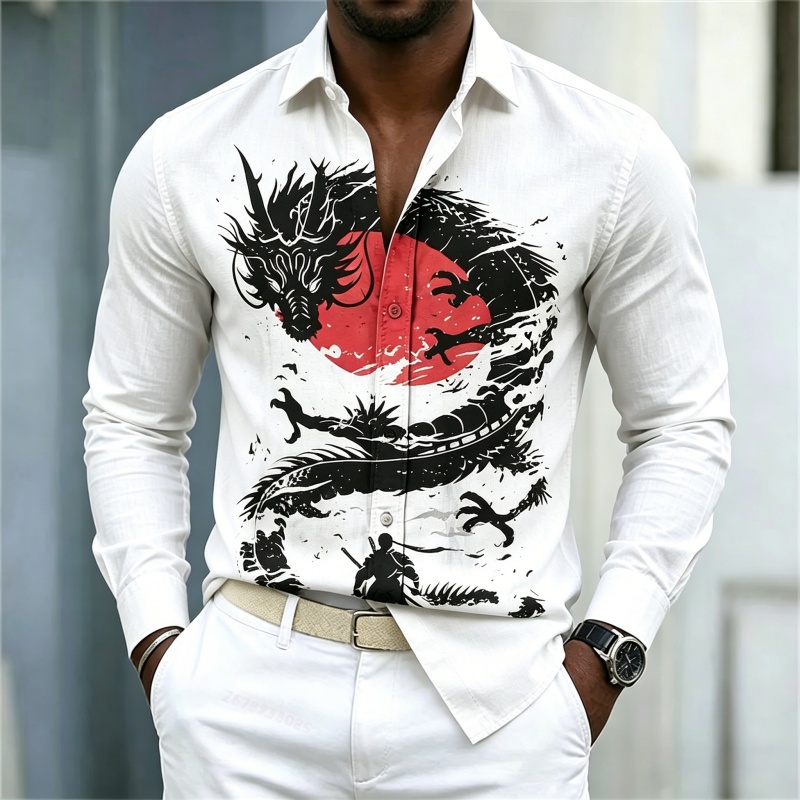 Street Fashion Style - 2026 Nieuw Herenoverhemd Wit Zwart Rood