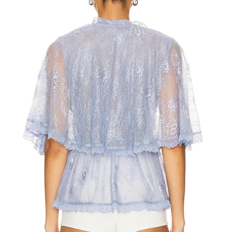 Mesh Top Layering - Elegante damesblouse van doorschijnend kant met