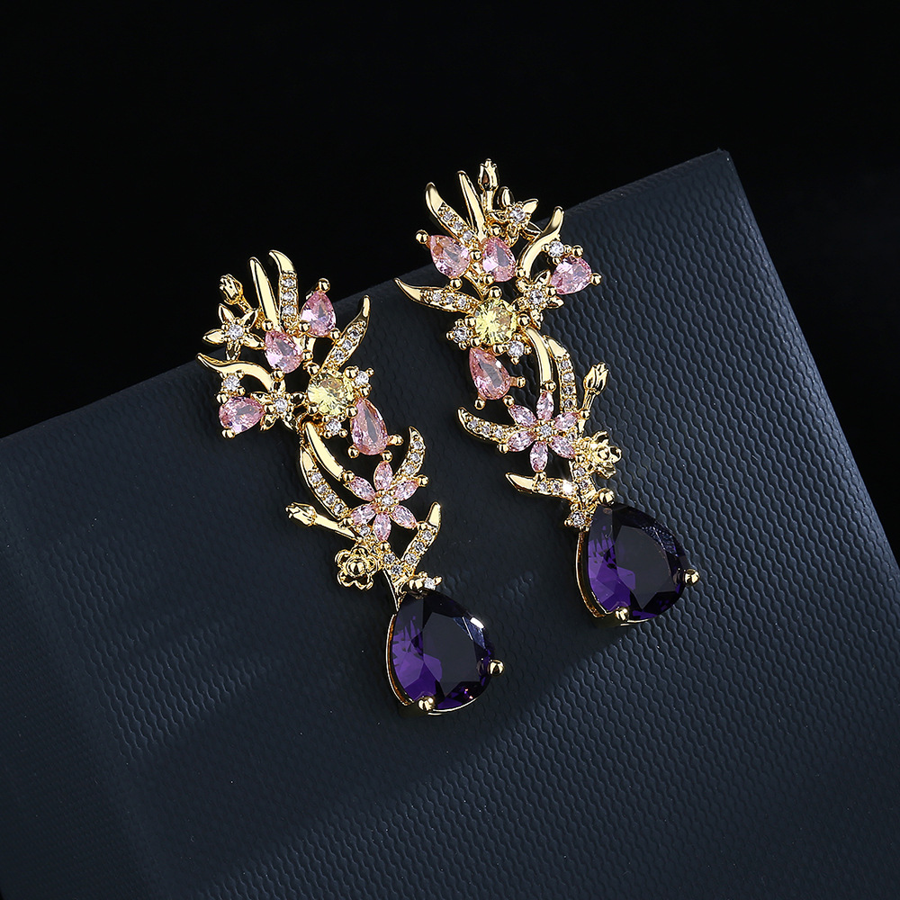 Street Fashion Earrings - Overdreven Sfeer Zirkoon Bloem Oorbellen Mode