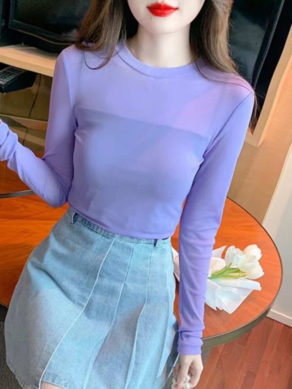 Mesh Top Layering - Modieus mesh binnenhemd, slim fit, ronde