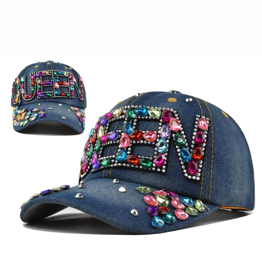 Queen Street Fashion - Koningin Strass Denim Baseball Caps Ademend