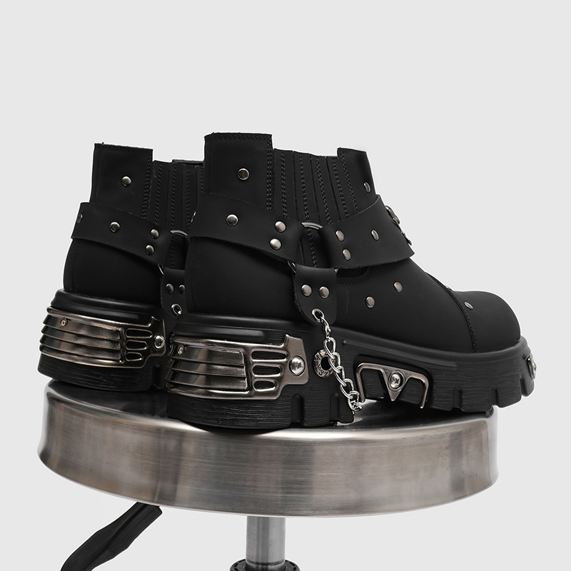 Street Fashion Style Male - Rock Punk Metal Patchwork Motorlaarzen Man