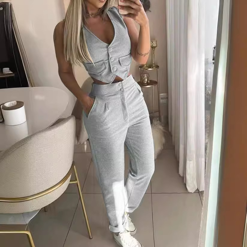 Street Fashion China Girl - Damesoutfit Zomermode Effen tweedelige set V-hals