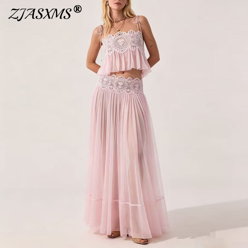Mesh Top Layering - Vrouwen kant spaghettibandje crop top lange