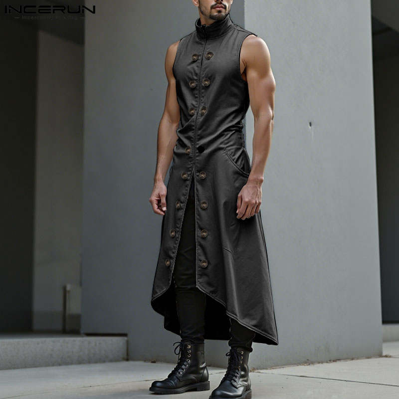 Street Fashion Style Male - INCERUN Mannen Lange Stijl Vesten Effen