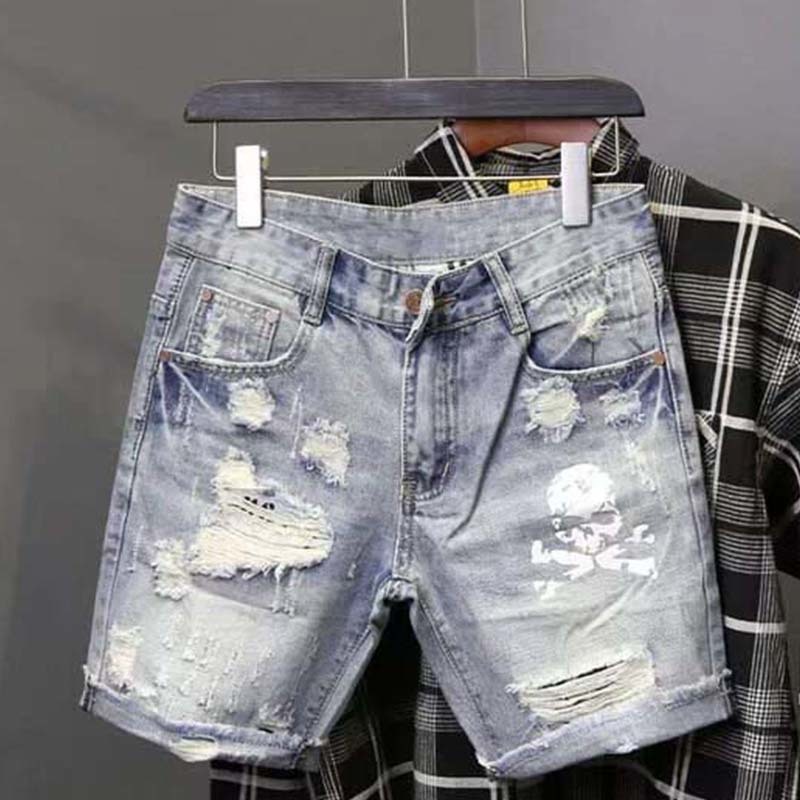 Street Fashion Jeans - Zomer Heren Versleten Kraal Gat Bedelaar