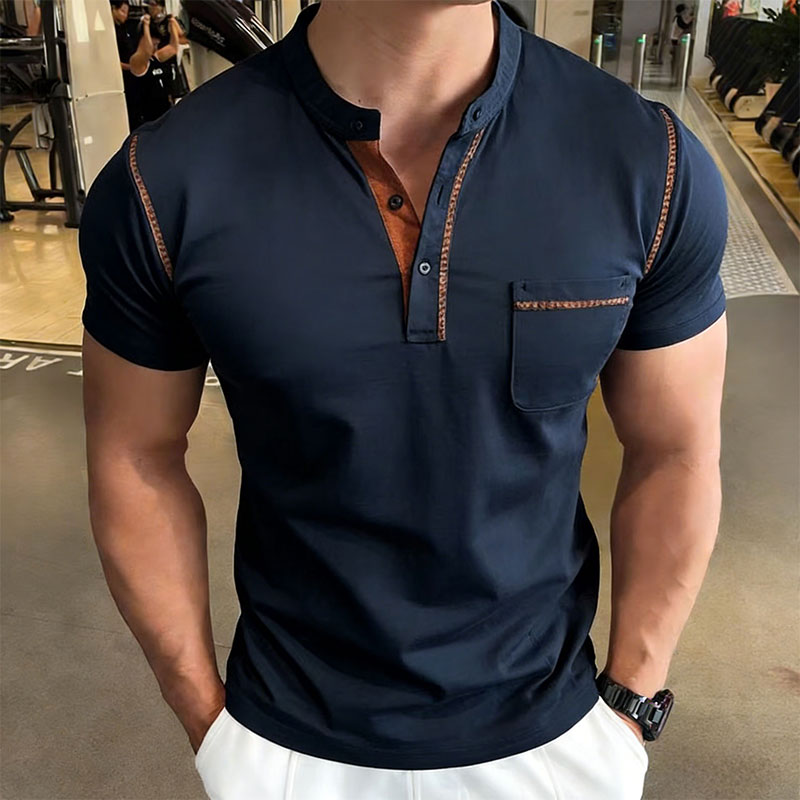 Street Fashion Style - Nieuwe zomer heren golfpoloshirt met Henry-kraag,