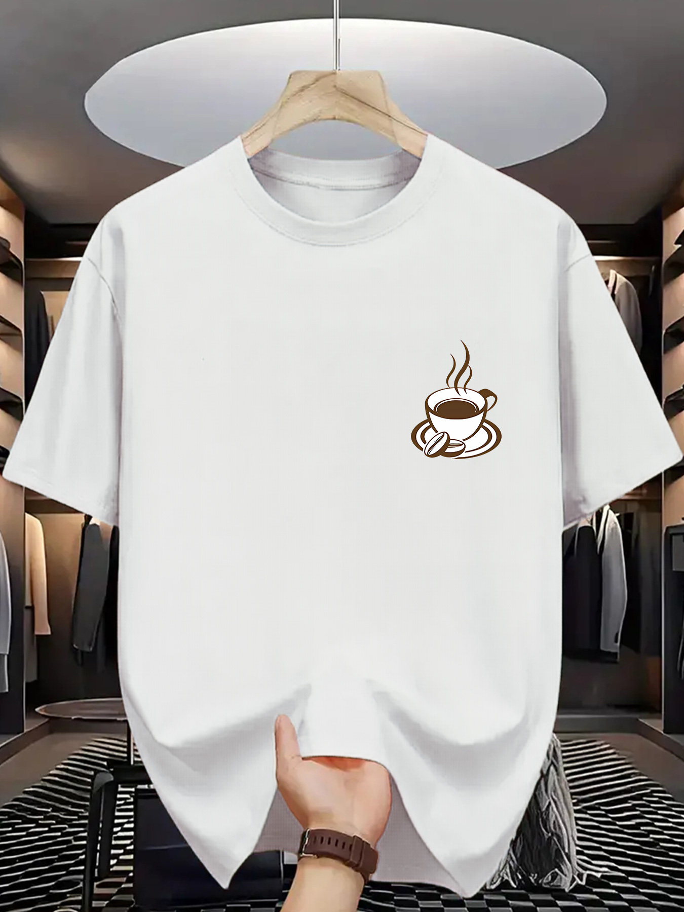 Street Fashion Style Male - Borst Koffiekopje Print Heren T-shirt met
