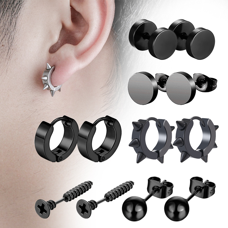 6 Pairs Zwart Unisex Oorbellen - Street Fashion Earrings recensie en prijs