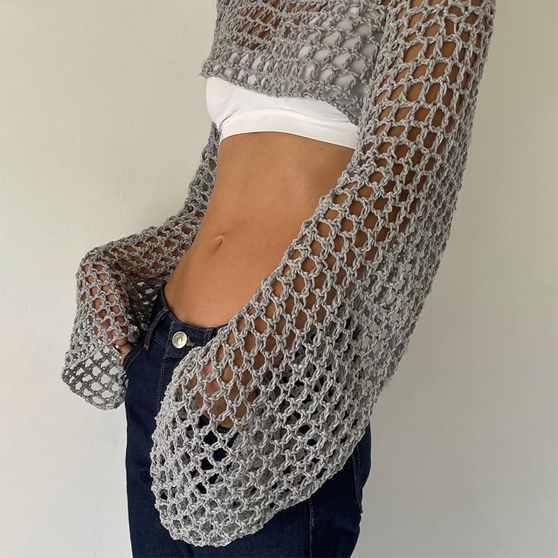 Lange mouw gehaakte crop top z - Mesh Top Layering recensie en prijs