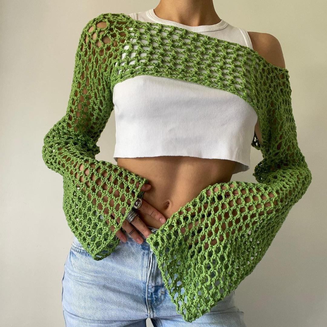 Lange mouw gehaakte crop top z - Mesh Top Layering recensie en prijs